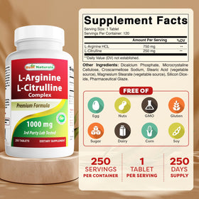 Best Naturals L-Arginine L-Citrulline Complex 250 Tablettes côté
