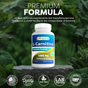 Best Naturals L-Carnitine 1000mg comprimés sur une table