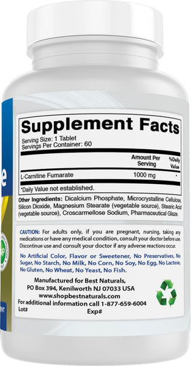 Best Naturals L-Carnitine 1000mg flacon ouvert