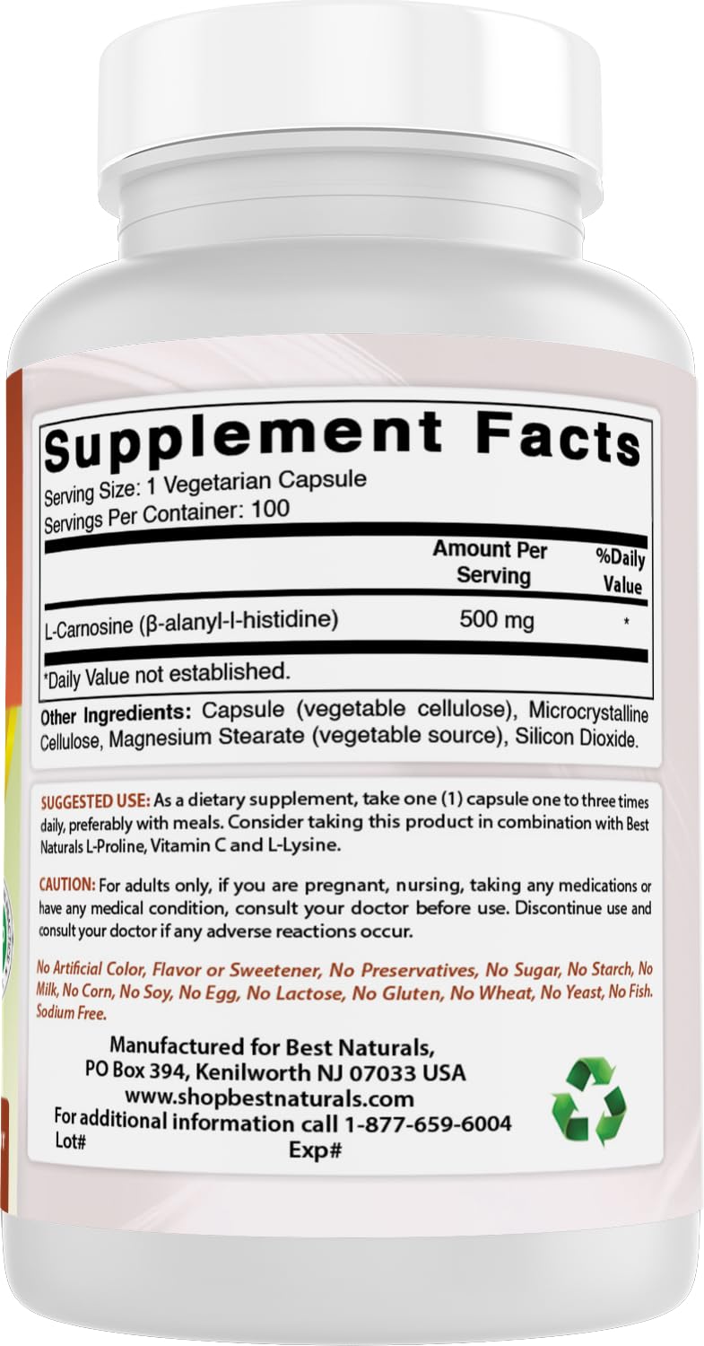 Best Naturals L-Carnosine 500 mg 100 Vcaps contenu