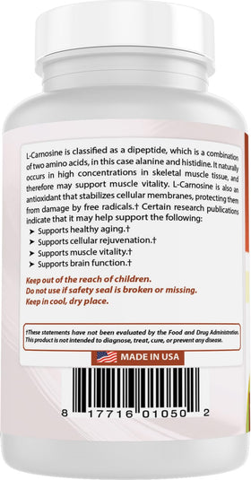 Best Naturals L-Carnosine 500 mg 100 Vcaps laboratoire testé