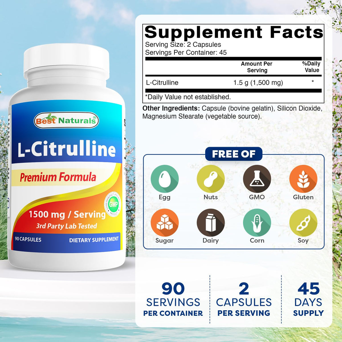 Best Naturals L-Citrulline Capsules 1500mg étiquette côté