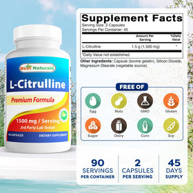Best Naturals L-Citrulline Capsules 1500mg étiquette côté