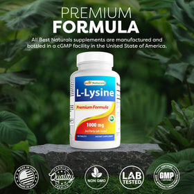 Best Naturals L-Lysine 1000mg avec des tablettes étalées