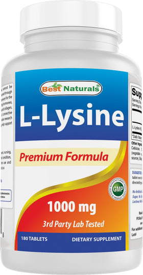 Best Naturals L-Lysine 1000mg flacon de 180 comprimés
