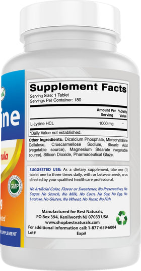 Best Naturals L-Lysine comprimés sur une table