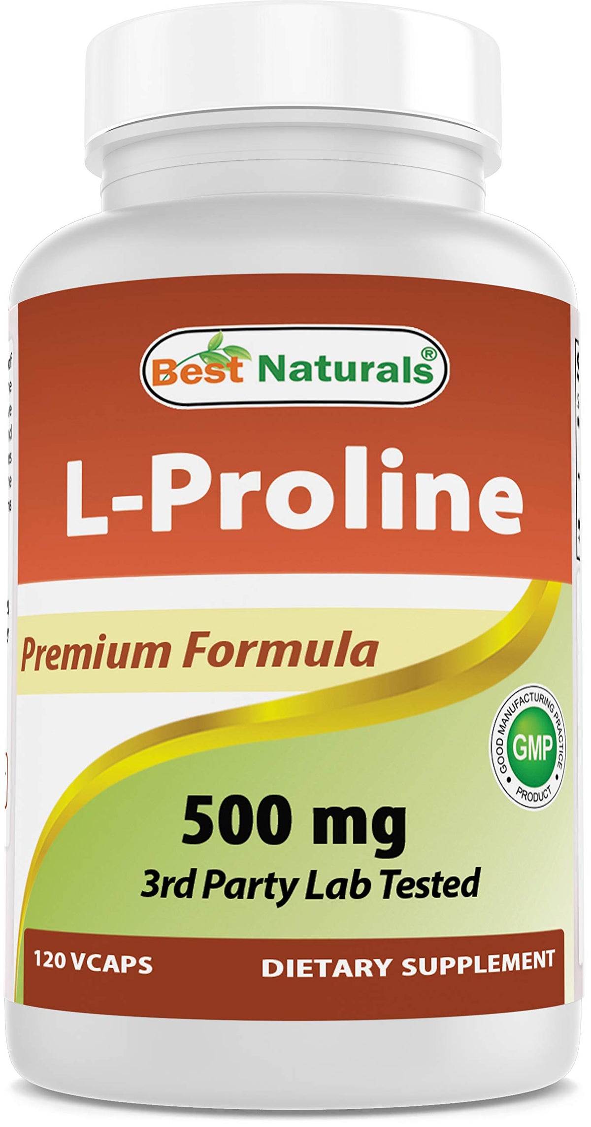Best Naturals L-Proline 500 mg gélules végétariennes, vue de face