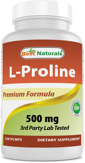 Best Naturals L-Proline 500 mg gélules végétariennes, vue de face