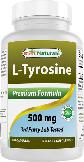 Best Naturals L-Tyrosine 500 mg 180 capsules vue de face