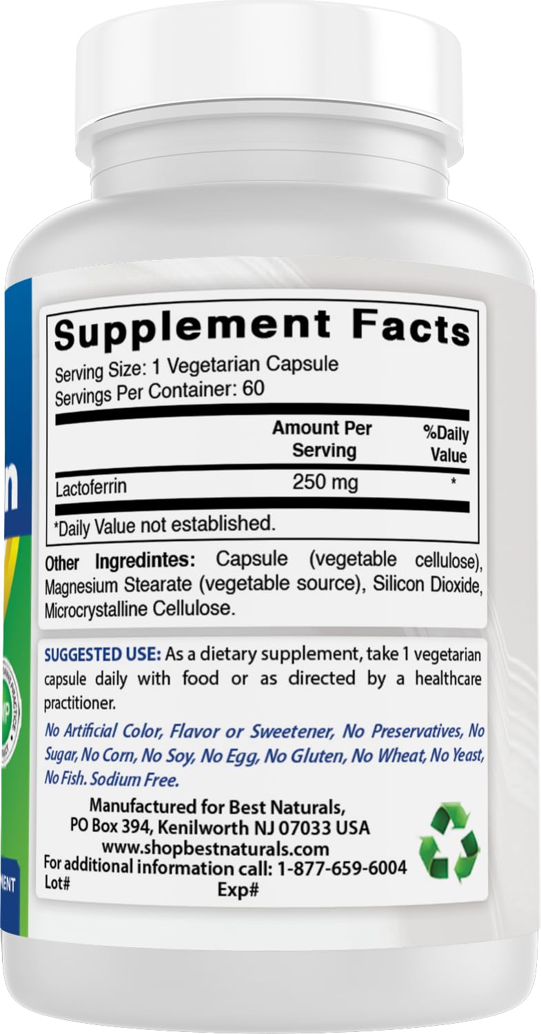 Best Naturals Lactoferrin 250 mg capsule végétale avec des ingrédients naturels