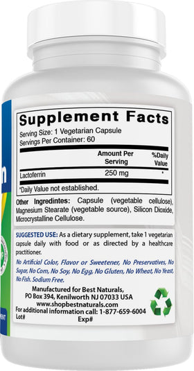Best Naturals Lactoferrin 250 mg capsule végétale avec des ingrédients naturels