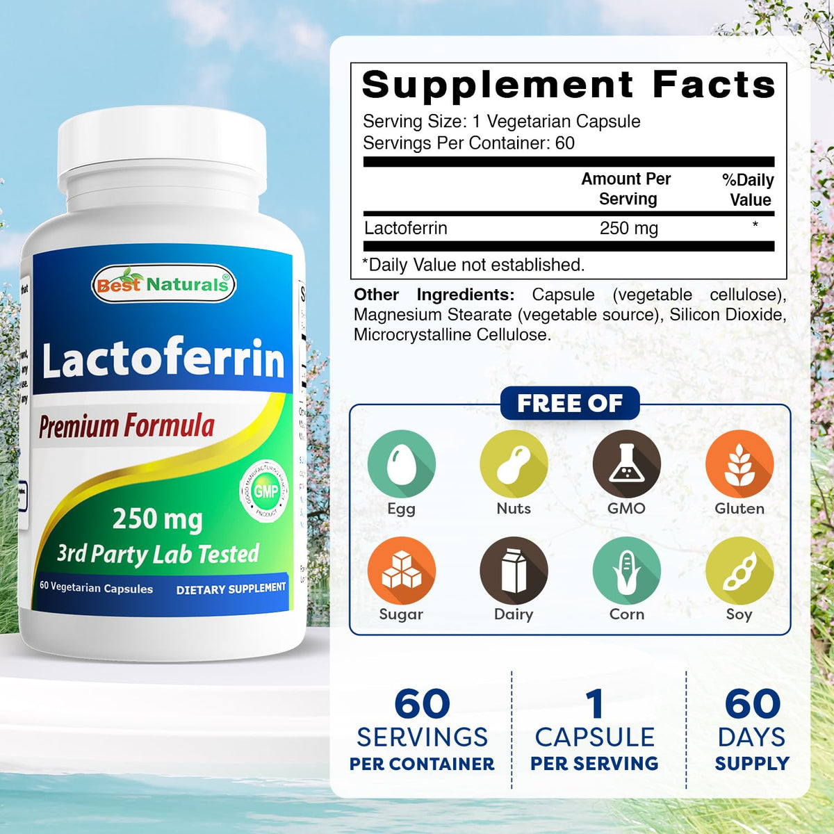 Best Naturals Lactoferrin 250 mg capsule végétale vue arrière