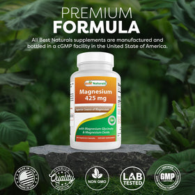 Best Naturals Magnésium 425 mg sur une surface de cuisine