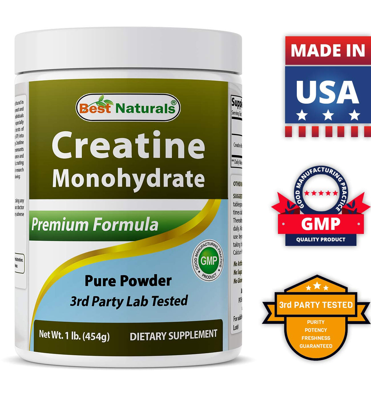 Best Naturals Monohydrate de Créatine 1 lb avec des accessoires de sport