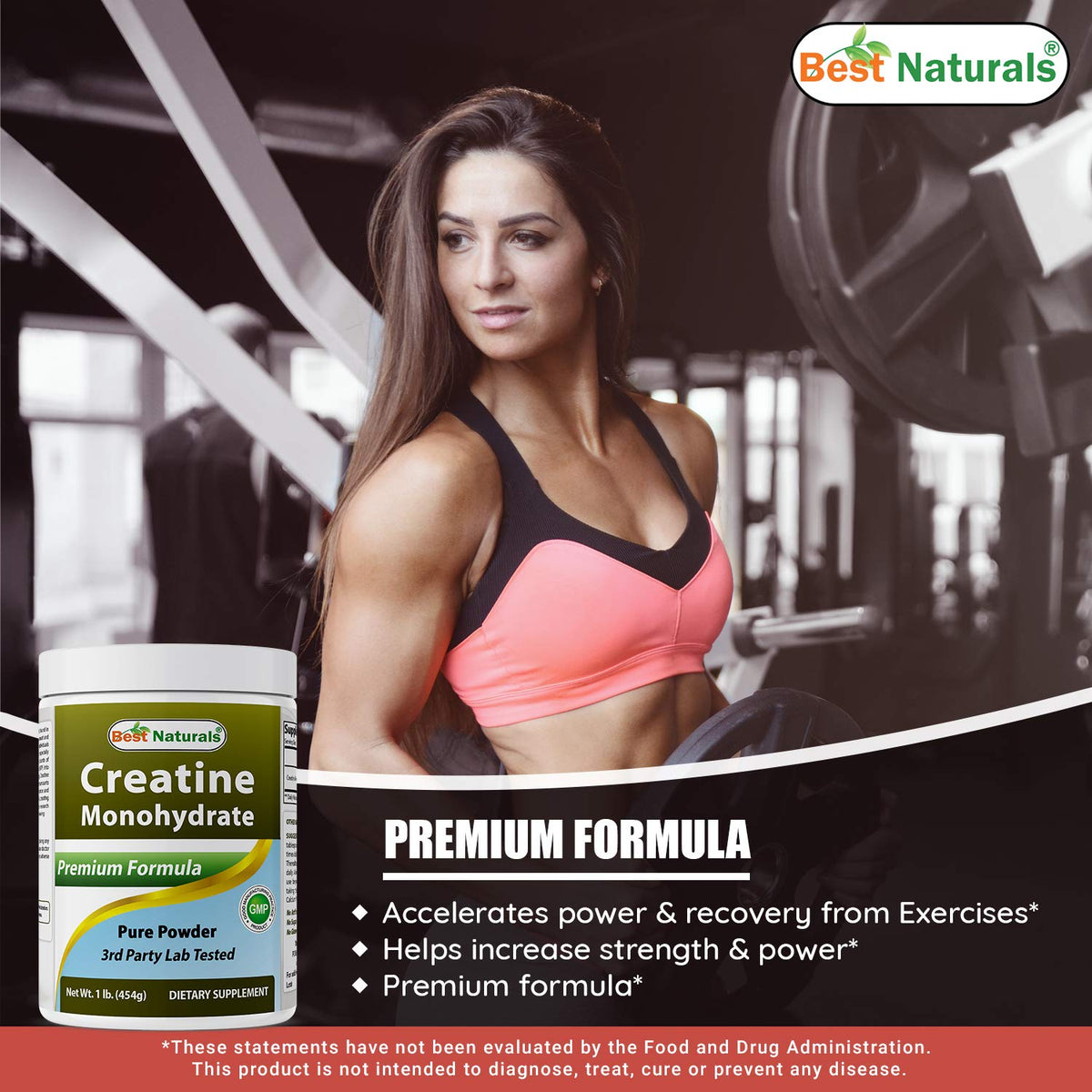 Best Naturals Monohydrate de Créatine 1 lb poudre avec une cuillère doseuse