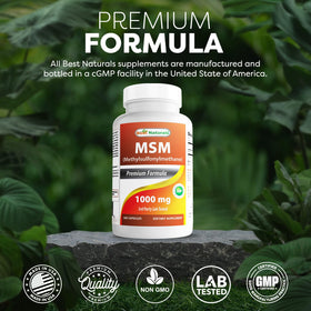 Best Naturals MSM 1000 mg 180 capsules sur une table
