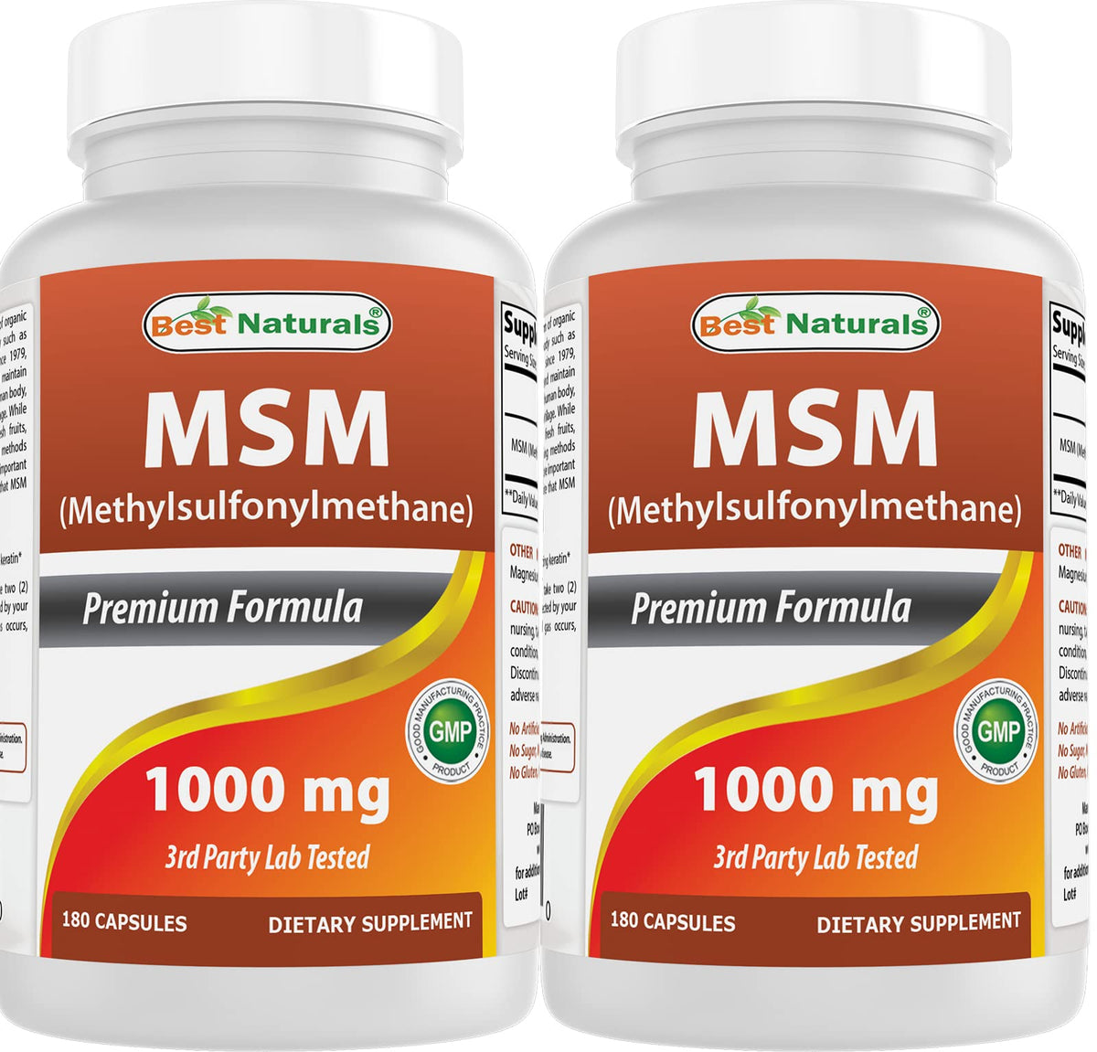 Best Naturals MSM 1000 mg 180 capsules vue avant de l'emballage