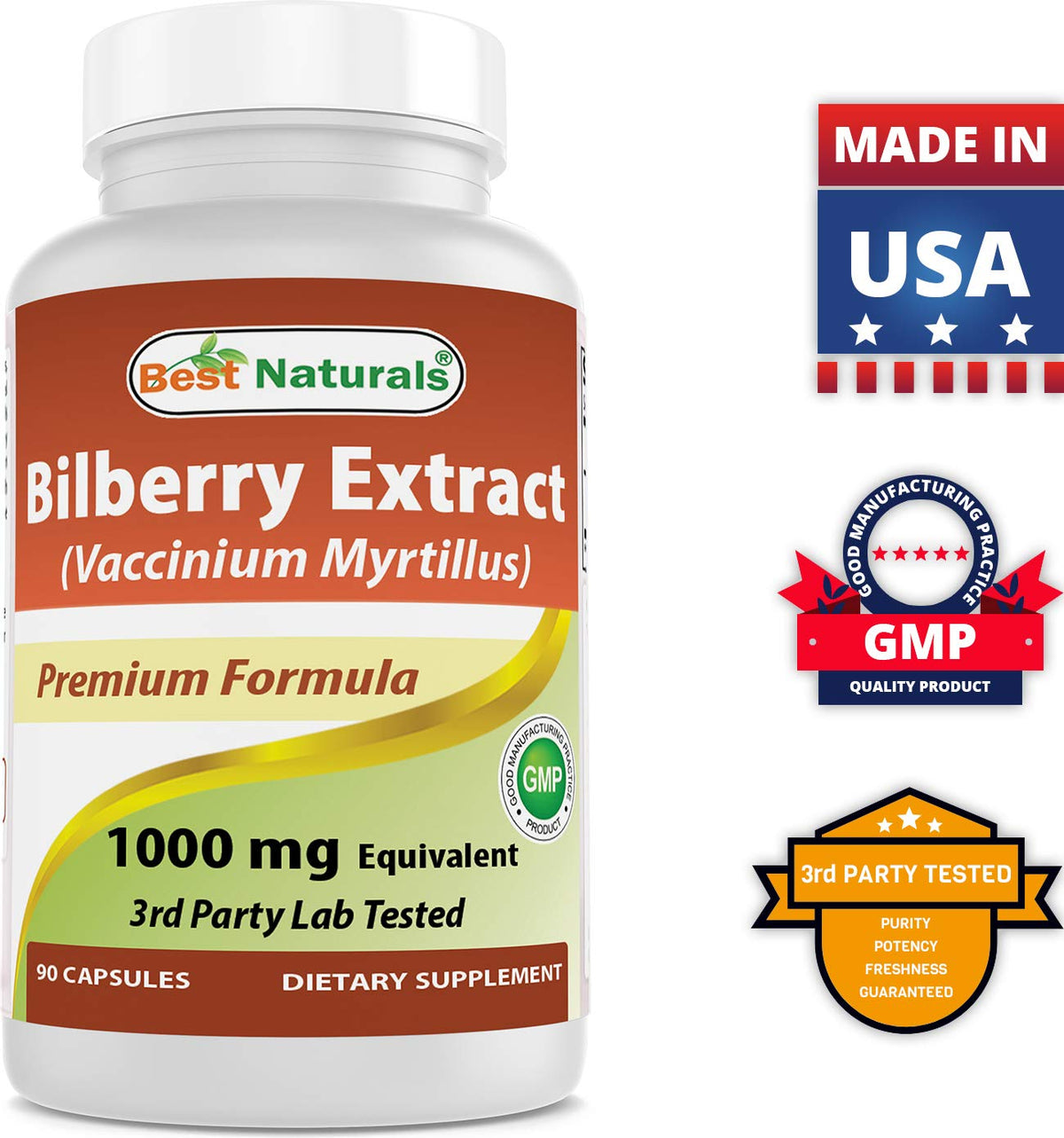 Best Naturals Myrtille 1000 mg 90 capsules avec étiquette