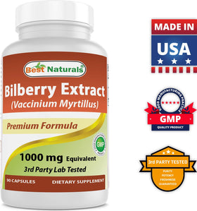 Best Naturals Myrtille 1000 mg 90 capsules avec étiquette