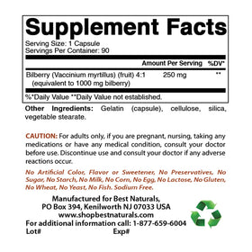 Best Naturals Myrtille 1000 mg 90 capsules emballage