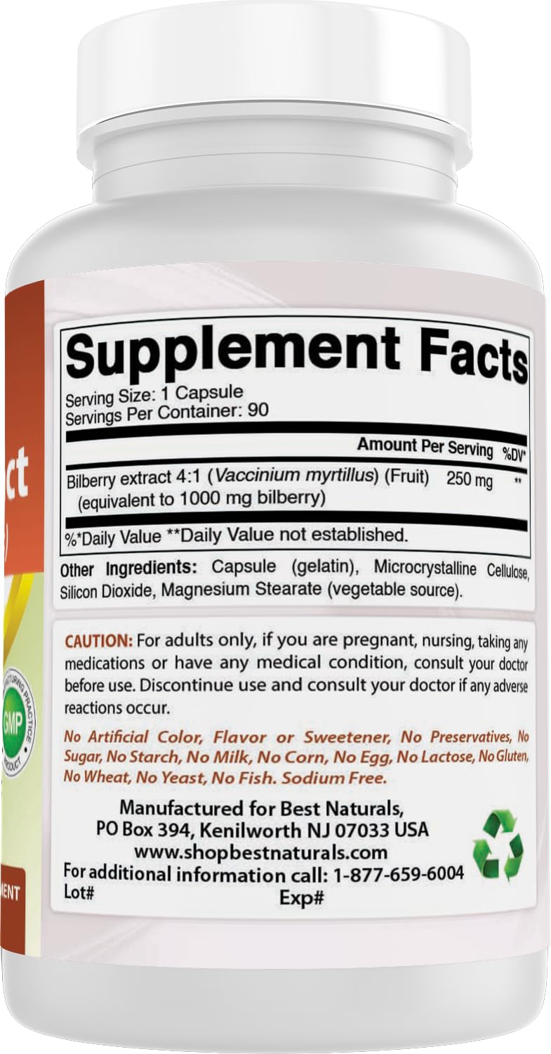 Best Naturals Myrtille 1000 mg 90 capsules vue arrière