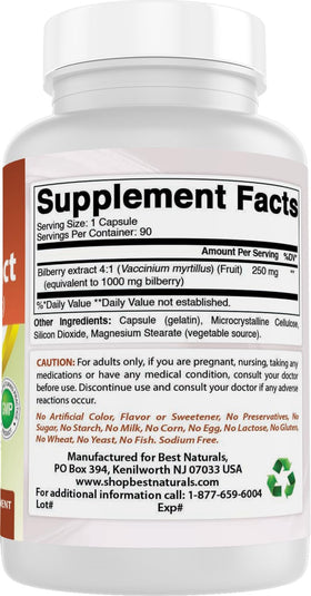 Best Naturals Myrtille 1000 mg 90 capsules vue arrière