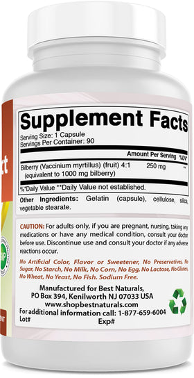 Best Naturals Myrtille 1000 mg capsules sur table