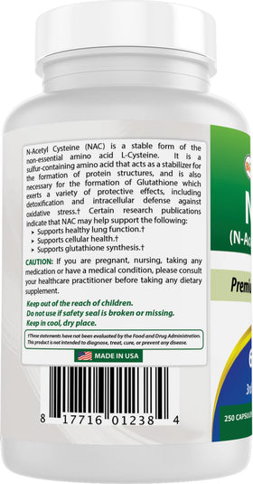 Best Naturals NAC 600 mg 250 capsules packaging