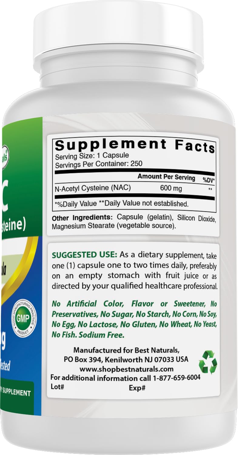 Best Naturals NAC supplement bottle with measuring spoon