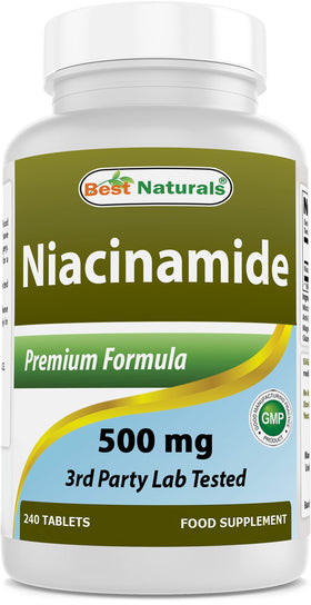 Best Naturals Niacinamide 500mg 240 comprimés avec l'étiquette visible