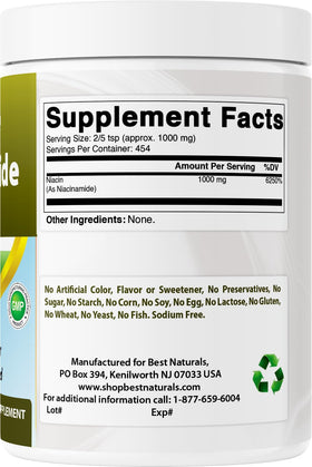 Best Naturals Niacinamide Poudre Pure 508g - arrière du conteneur