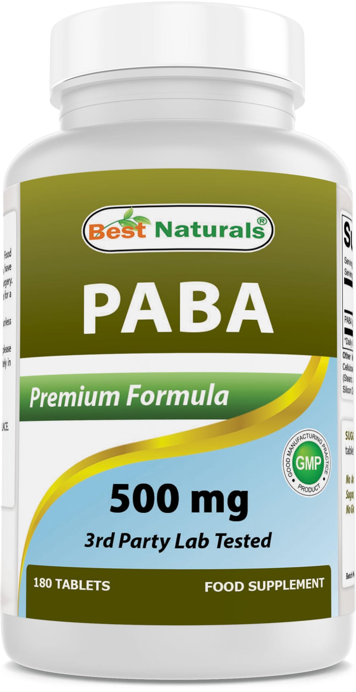 Best Naturals PABA 500 mg 180 comprimés vue de face