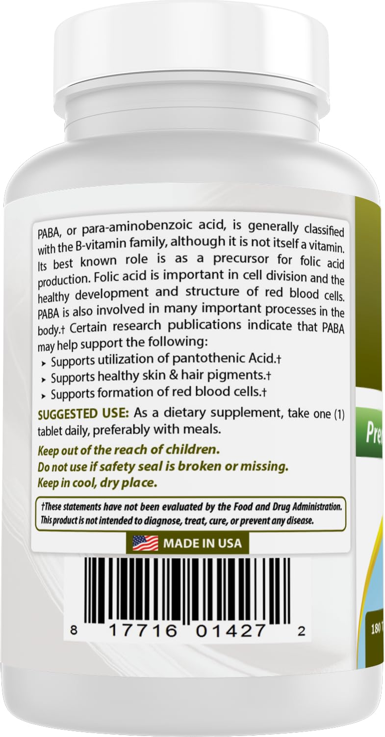 Best Naturals PABA 500 mg arrière de la bouteille