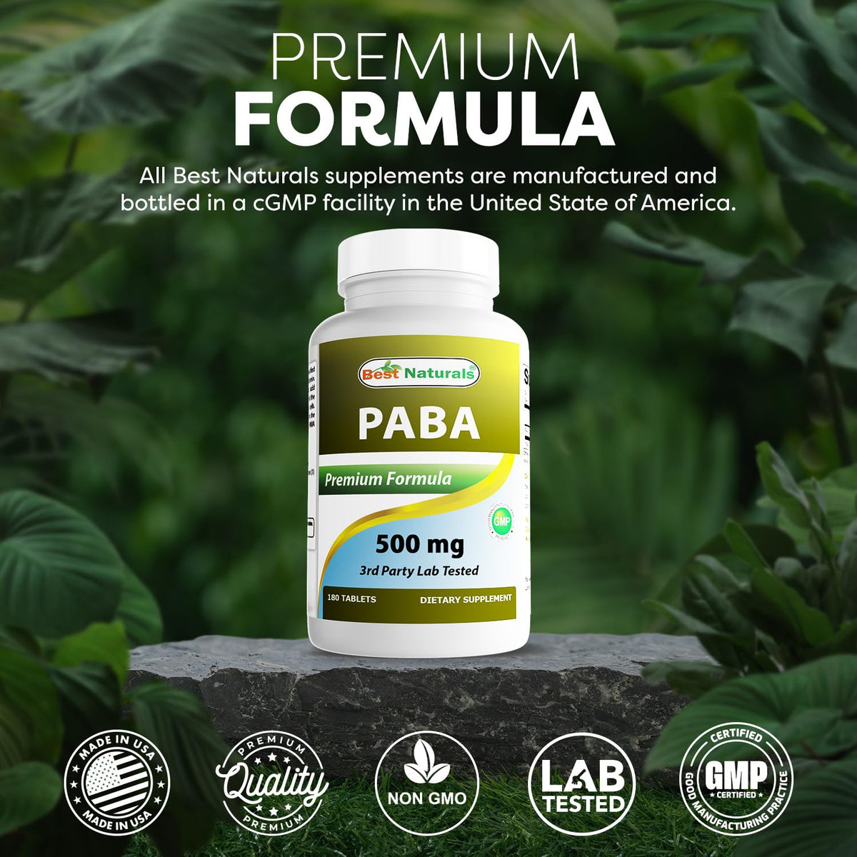 Best Naturals PABA 500 mg avec un verre d'eau
