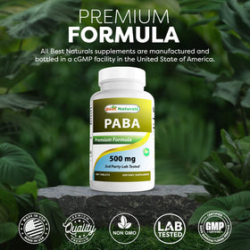 Best Naturals PABA 500 mg avec un verre d'eau