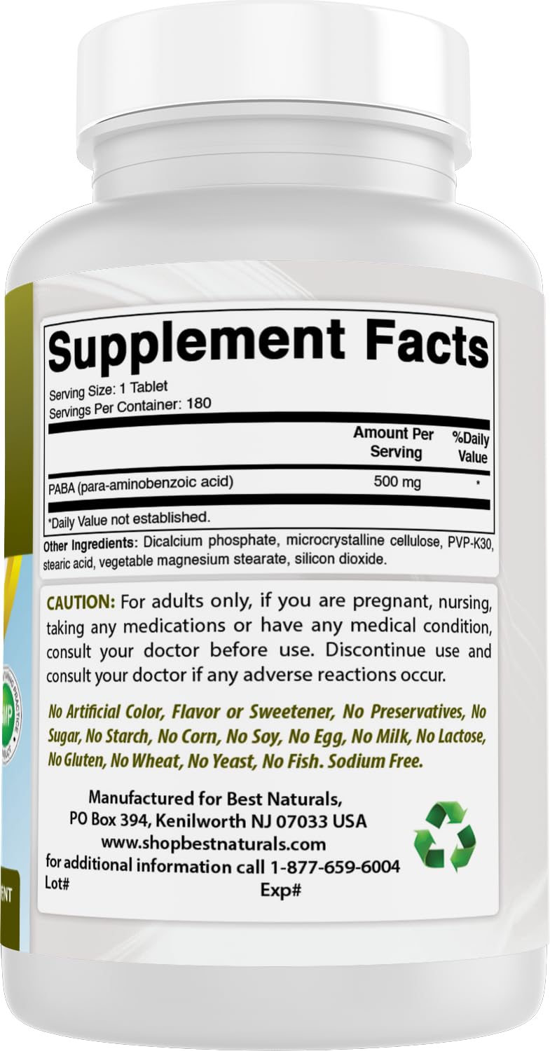 Best Naturals PABA 500 mg ingrédients et informations