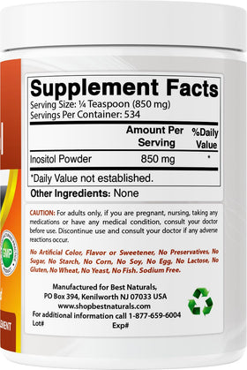 Best Naturals Poudre d'Inositol Pure 510g - format avec cuillère