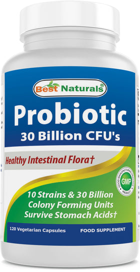 Best Naturals Probiotique 10 Souches 30 Milliards CFU 120 Capsules vue de face
