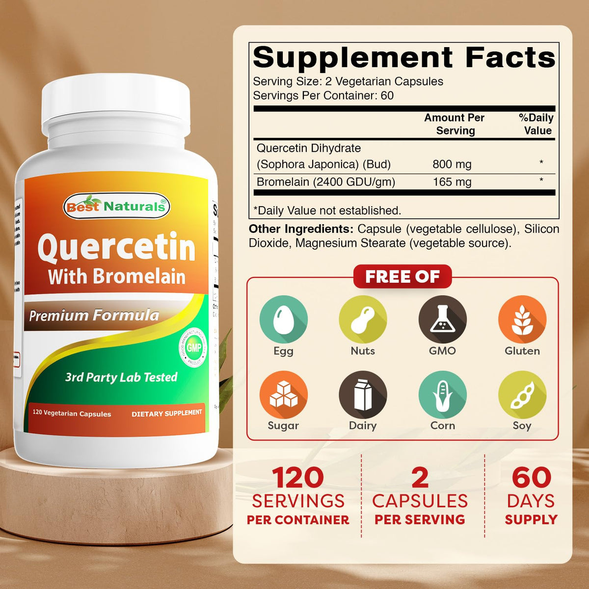 Best Naturals Quercétine avec Bromélaïne 800mg gélules végétales