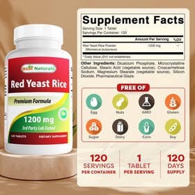 Best Naturals Riz Rouge 1200 mg, étiquette du produit