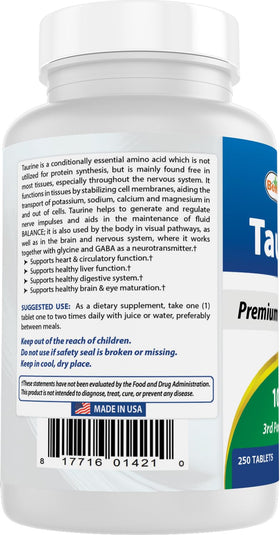 Best Naturals Taurine 1000 mg sur une table en bois