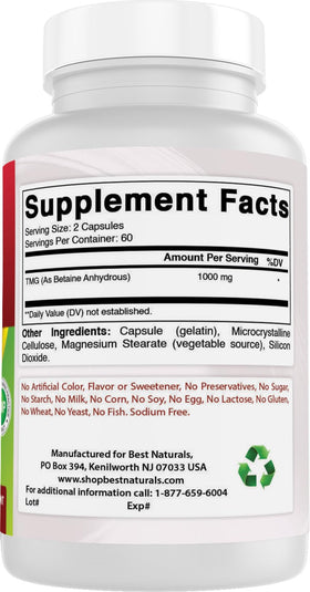 Best Naturals TMG Triméthylglycine en utilisation sur une table