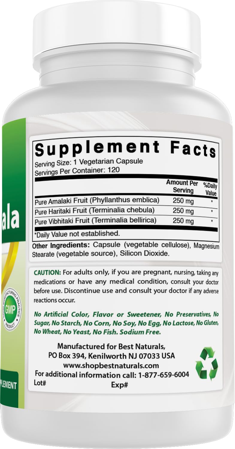 Best Naturals Triphala 750 mg détail des ingrédients