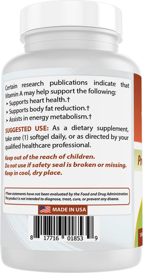 Best Naturals Vitamine A 25000 IU avec étiquette détaillée