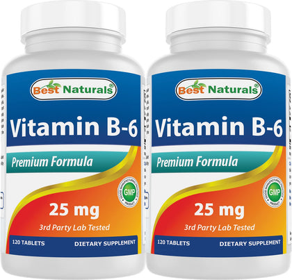 Best Naturals Vitamine B6 25mg 120 comprimés en bouteille