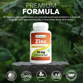 Best Naturals Zinc Gluconate 50mg - emballage arrière