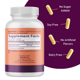 BESTVITE Acide Alpha Lipoïque 300mg capsules sur une surface blanche