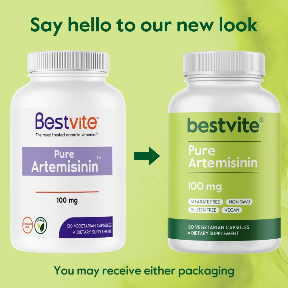 BESTVITE Artemisinin 100mg 120 Veg Caps - flacon ouvert avec capsules
