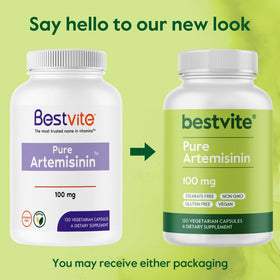 BESTVITE Artemisinin 100mg 120 Veg Caps - flacon ouvert avec capsules
