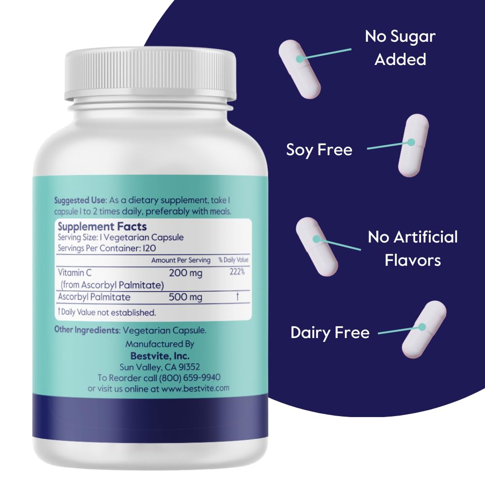 BESTVITE Ascorbyl Palmitate 500mg, étiquette des ingrédients
